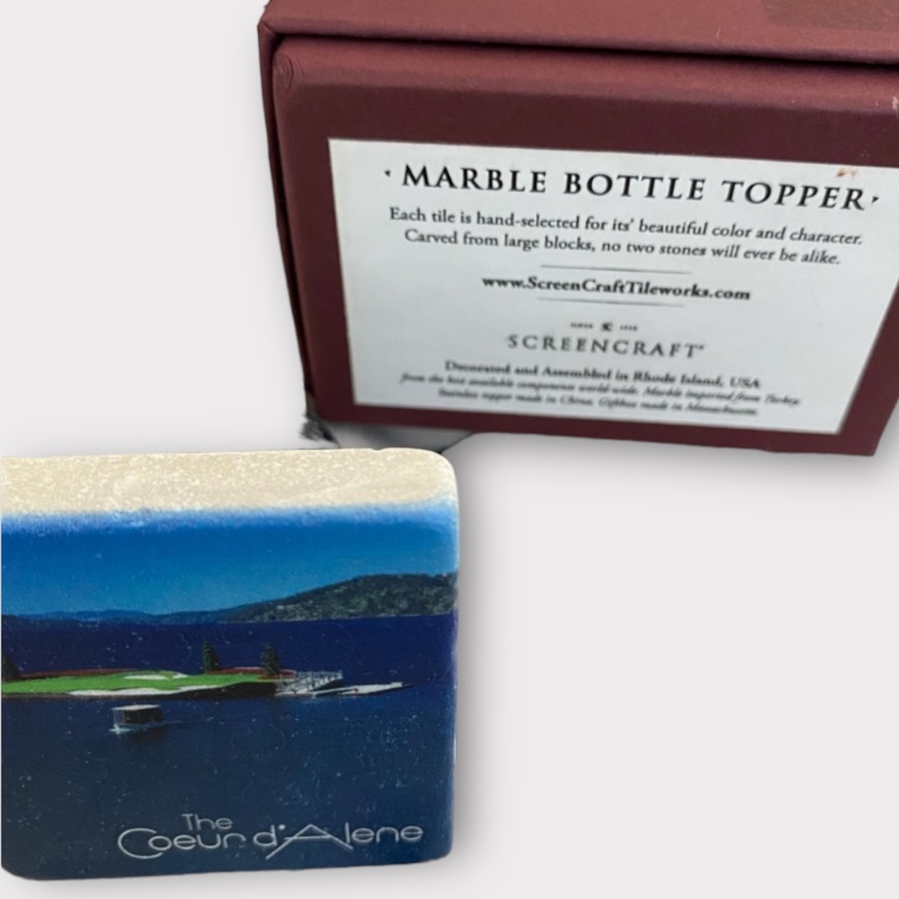 Screencraft Tileworks Marble Wine Bottle Topper Coeur d’Alene Brand New in Box